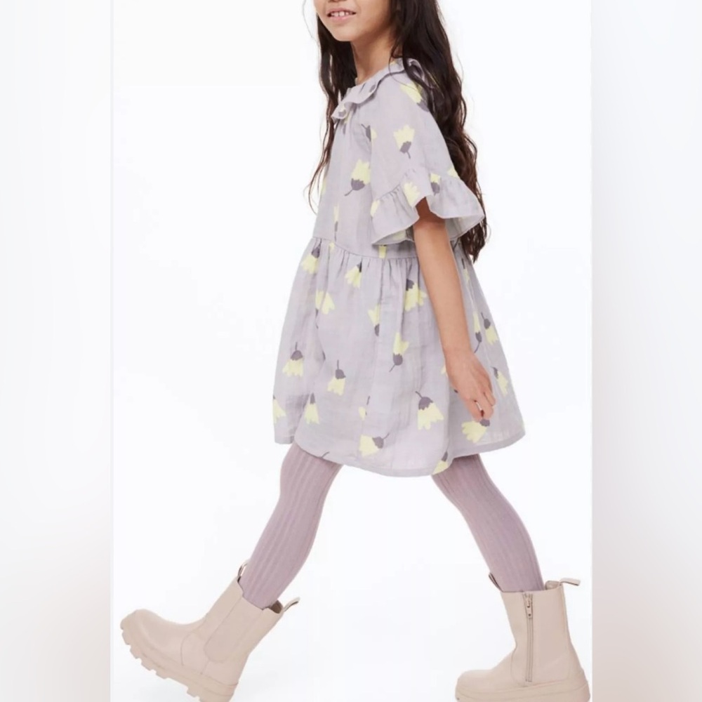 🌼 H&M Girls Lavender & Yellow Floral Ruffle Dress – Size 7–8Y (EUR 128)